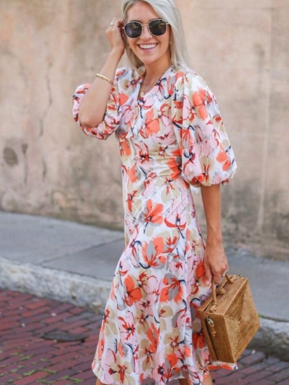 CAARA Asti Floral Puff Sleeve Dress XS